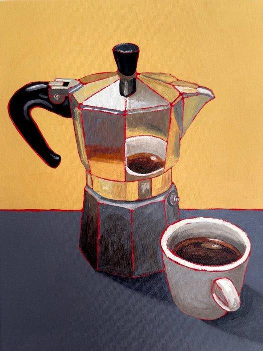 Cansu Rossi - Moka and Cup - Oil painting, Antiek en Kunst, Kunst | Schilderijen | Modern