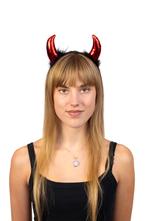 Haarband Hoorns Rood Zwart Dons Duivel Diadeem Halloween Dui, Kleding | Dames, Ophalen of Verzenden, Nieuw, Halloween, Accessoires