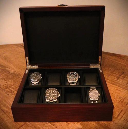 Horlogedoos Bruin Panga hout 8 Horloges, Sieraden, Tassen en Uiterlijk, Horloges | Heren, Nieuw, Verzenden