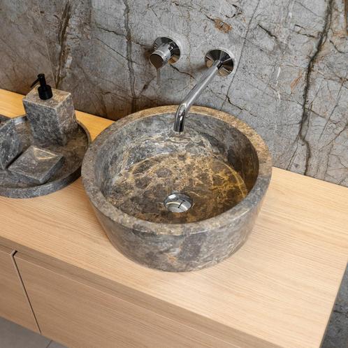 Waskom Loutro Bali T Rond 40x40x15 cm Marmer Taupe, Doe-het-zelf en Verbouw, Sanitair, Ophalen of Verzenden