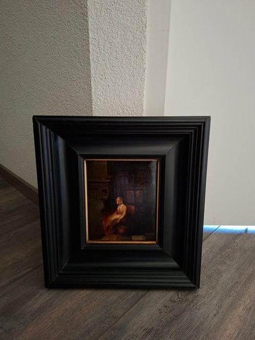 Nederlandse school (XIX) - Interieur met vrouw bij de haard, Antiek en Kunst, Kunst | Schilderijen | Klassiek