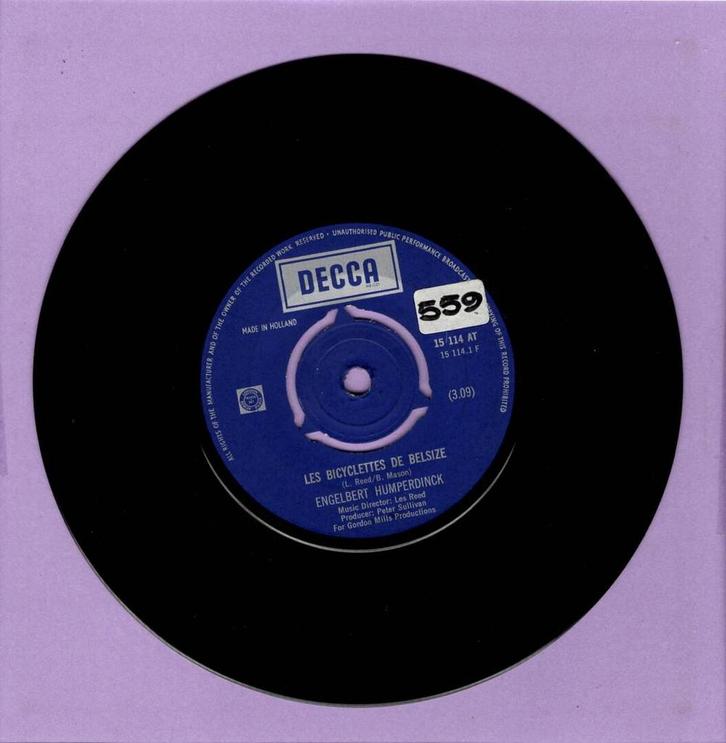 Engelbert Humperdinck – Les Bicyclettes De Belsize / Three L, Cd's en Dvd's, Vinyl Singles, Ophalen of Verzenden