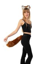 Haarband Furry Oren Staart Set Bruin Wit Punt Kat Poes Vos D, Ophalen of Verzenden, Nieuw, Carnaval, Accessoires