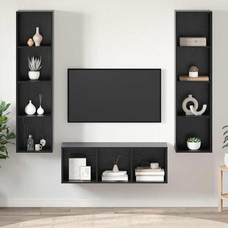 vidaXL TV-kast set Wandgemonteerd 3 pcs Zwart eiken Bewerkt, Huis en Inrichting, Kasten | Televisiemeubels, Nieuw, Minder dan 50 cm