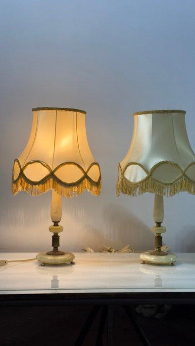 Bureaulamp (2) - Onyx, Messing, stof - Set nachtlampen, Antiek en Kunst, Curiosa en Brocante