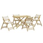 vidaXL 5-delige Bistroset inklapbaar met kussens bamboe, Tuin en Terras, Tuinsets en Loungesets, Verzenden, Nieuw, Hout