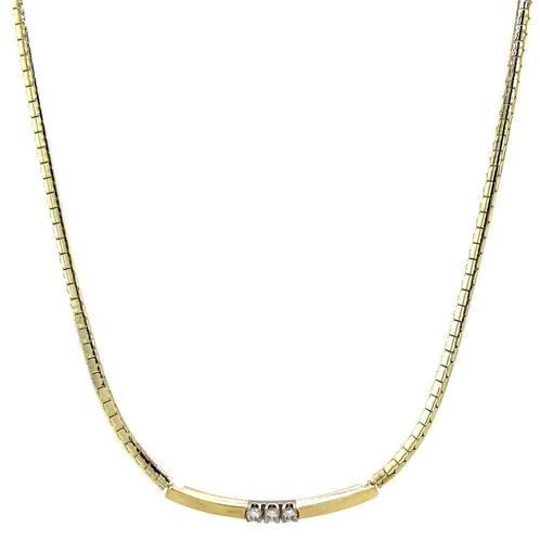 Gouden choker met diamant 14 krt, Sieraden, Tassen en Uiterlijk, Kettingen, Wit, Zo goed als nieuw, Met hanger, Goud, Verzenden