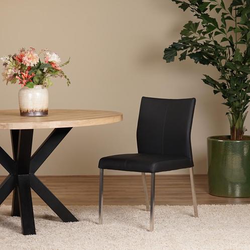 Direct meenemen | Zwarte leren eetkamerstoel | zwart leer |, Huis en Inrichting, Stoelen, Vijf, Zes of meer stoelen, Overige kleuren