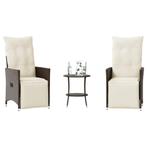 vidaXL 3-delige Bistroset met kussens poly rattan bruin, Verzenden, Nieuw, Rotan