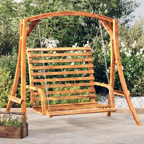vidaXL Schommelbank vurenhout met teak afwerking, Tuin en Terras, Tuinbanken, Nieuw, Hout, Verzenden