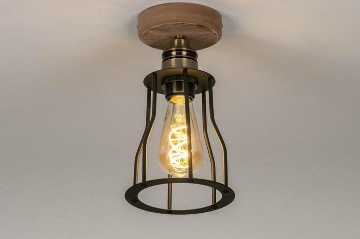 Rietveld Plafondlampen - Zwart, Bruin, Goud - Metaal, Hout, Huis en Inrichting, Lampen | Plafondlampen, Verzenden