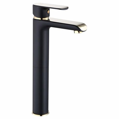 REA Hoog model wastafelkraan - mat zwart & glans goud - m..., Doe-het-zelf en Verbouw, Sanitair, Nieuw, Ophalen of Verzenden