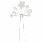 Haarspeld Haarpin 8cm - Bloem Parel Kralen - Wit Zilver, Nieuw