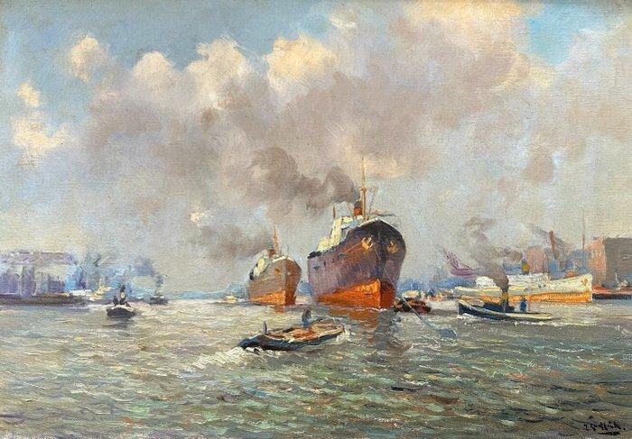 H. Endlich (XX) - Havengezicht, Antiek en Kunst, Kunst | Schilderijen | Klassiek