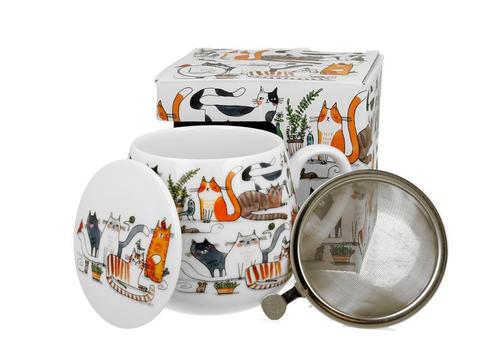 Theeset Lazy Cats - Duo Gifts, Huis en Inrichting, Keuken | Servies, Kop(pen) en/of Schotel(s), Nieuw, Porselein, Overige stijlen