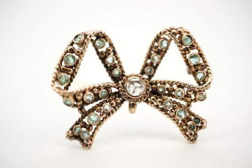 Broche - 19.2 kt. Geel goud Diamant (Natuurlijk) - Smaragd -, Sieraden, Tassen en Uiterlijk, Antieke sieraden