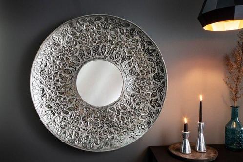 Handgemaakte wandspiegel MANDALA XL 80cm zilver rond in, Huis en Inrichting, Woonaccessoires | Spiegels, Ophalen of Verzenden