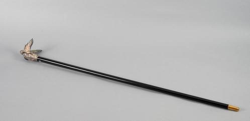 Zwarthouten wandelstok, knop met zilveren engel, 20e eeuw, Antiek en Kunst, Antiek | Woonaccessoires