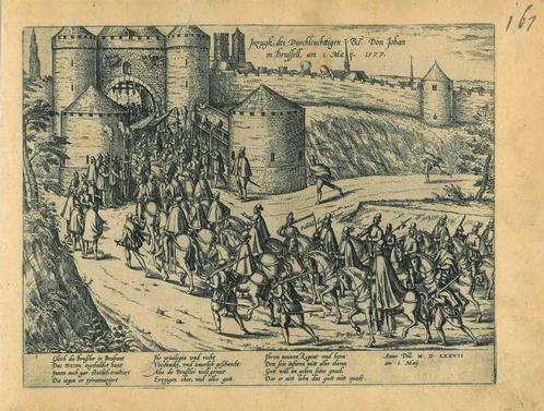 Historische prent van Brussels, Antiek en Kunst, Kunst | Etsen en Gravures