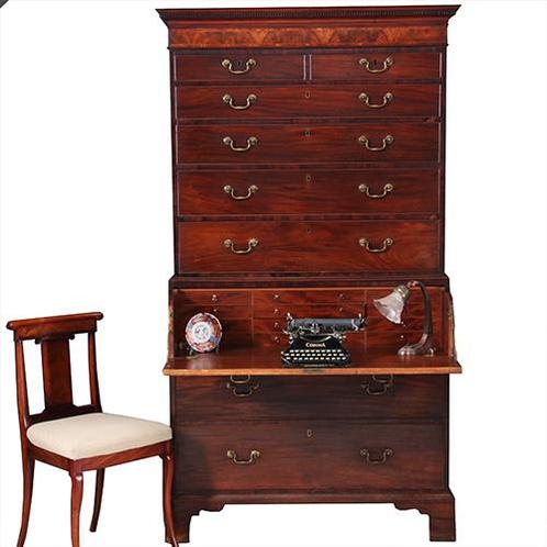 Chest on Chest Tallboy ca 1790 in mahonie met bureau No910, Antiek en Kunst, Antiek | Kantoor en Zakelijk, Ophalen of Verzenden