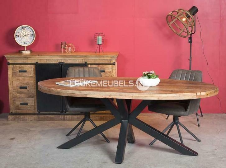 (VOORRAAD) Ovale Mangohouten eetkamertafel Emma, Huis en Inrichting, Tafels | Eettafels, 50 tot 100 cm, 150 tot 200 cm, Ovaal