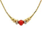 Halsketting - 14 karaat Geel goud - 1.30ct. tw. Koraal -, Sieraden, Tassen en Uiterlijk, Kettingen, Nieuw
