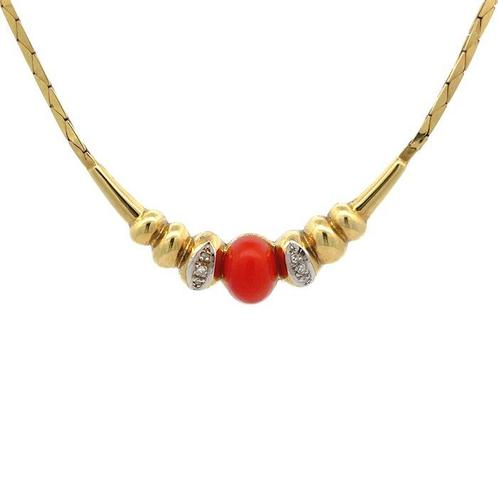 Halsketting - 14 karaat Geel goud - 1.30ct. tw. Koraal -, Sieraden, Tassen en Uiterlijk, Kettingen
