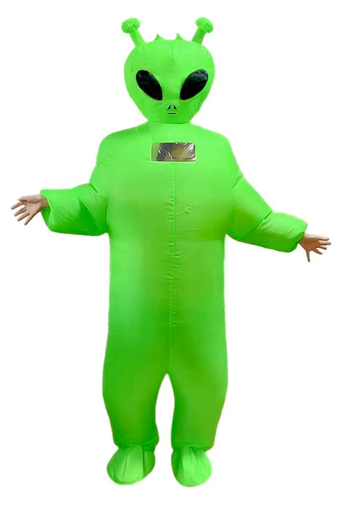KIMU® Opblaas Kostuum Kinderen Lange Groene Alien 122 128 13, Kinderen en Baby's, Carnavalskleding en Verkleedspullen, Nieuw, Ophalen of Verzenden