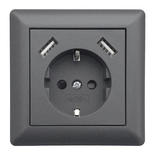 Ledmaxx Inbouw contactdoos antraciet met 2x USB 2800mA, Huis en Inrichting, Lampen | Overige, Nieuw, Ophalen of Verzenden