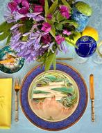 Hemelblauw adamascado tafelkleed voor grote tafels,, Antiek en Kunst