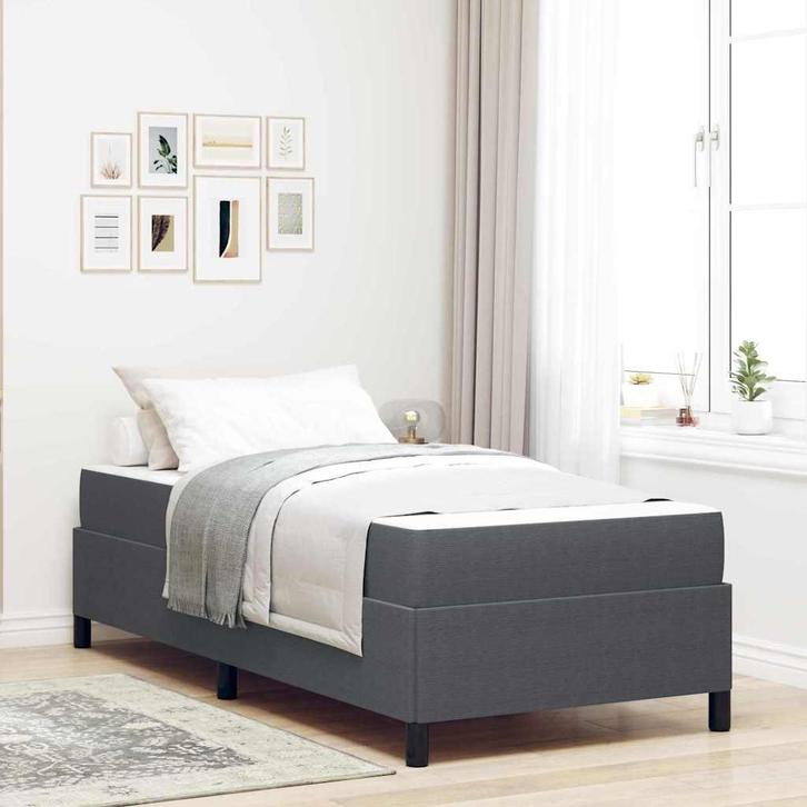 vidaXL Bedframe Donkergrijs 90 x 200 cm Katoenen stof, Huis en Inrichting, Slaapkamer | Bedden, Grijs, Nieuw, Verzenden