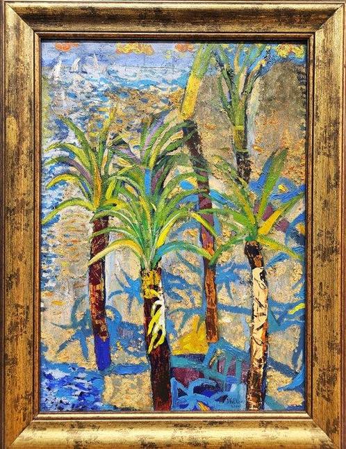 Deyan Valkov (1971) - Palm trees on the coast, Antiek en Kunst, Kunst | Schilderijen | Modern