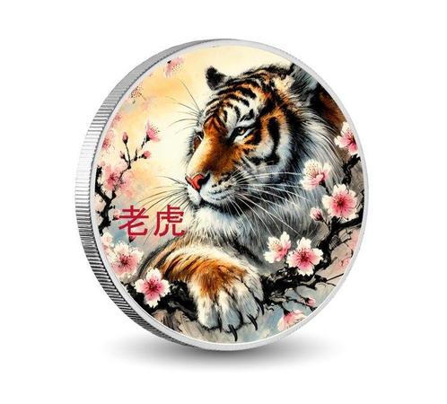 Tokelau. 5 Dollars 2024 Tiger 1oz with CoA and Box (Zonder, Postzegels en Munten, Munten | Europa | Niet-Euromunten