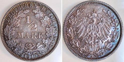 Duitsland 1/2 Mark 1917 A prfr/stgl Ea ! wunderschoene Pa..., Postzegels en Munten, Munten | Europa | Niet-Euromunten, Verzenden