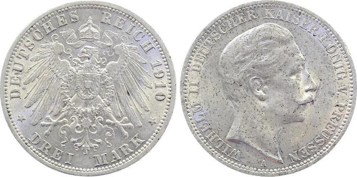 Duitsland 3 Mark Preussen Pruisen 1910 A vz/stgl minimale..., Postzegels en Munten, Munten | Europa | Niet-Euromunten, Verzenden