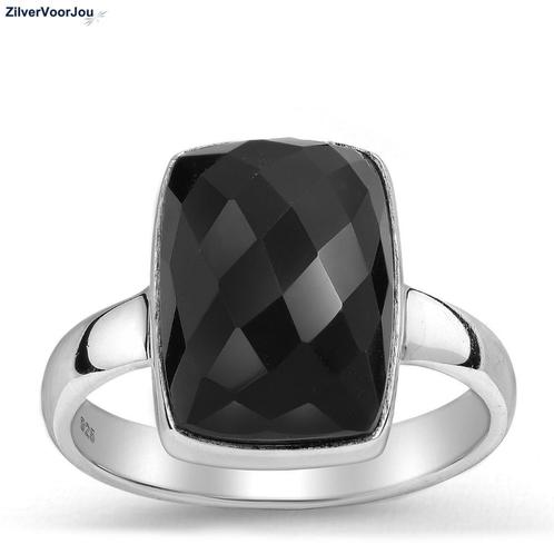 Zilveren zwarte onyx ring gefacetteerd rechthoek, Sieraden, Tassen en Uiterlijk, Ringen, Zwart, Nieuw, Zilver, Verzenden