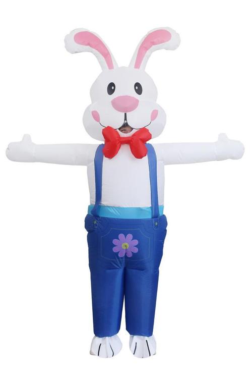 KIMU® Opblaas Kostuum Konijn Wit Blauw Opblaasbaar Pak Konij, Kleding | Heren, Carnavalskleding en Feestkleding, Kleding, Nieuw