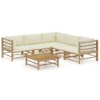 vidaXL 6-delige Loungeset met crèmewitte kussens bamboe, Verzenden, Nieuw, Hout, Loungeset