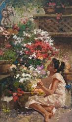 Scuola napoletana (XIX-XX) - Fanciulla tra i fiori