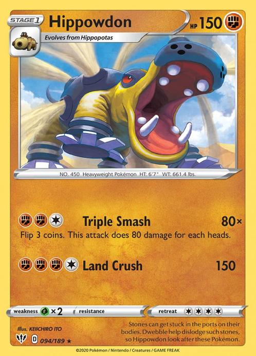 Hippowdon 094/189 Darkness Ablaze, Hobby en Vrije tijd, Verzamelkaartspellen | Pokémon, Losse kaart, Nieuw, Foil, Ophalen of Verzenden