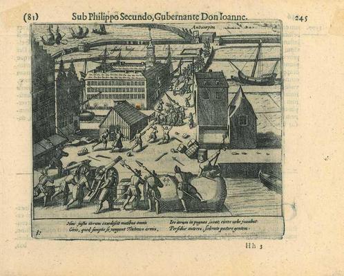 Historische prent van Antwerp, Antiek en Kunst, Kunst | Etsen en Gravures