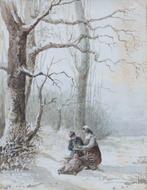 Hollandse School (XIX) - Winterlandschap met figuren, Antiek en Kunst