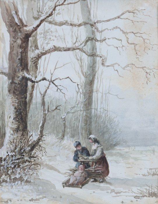 Hollandse School (XIX) - Winterlandschap met figuren, Antiek en Kunst, Kunst | Schilderijen | Klassiek