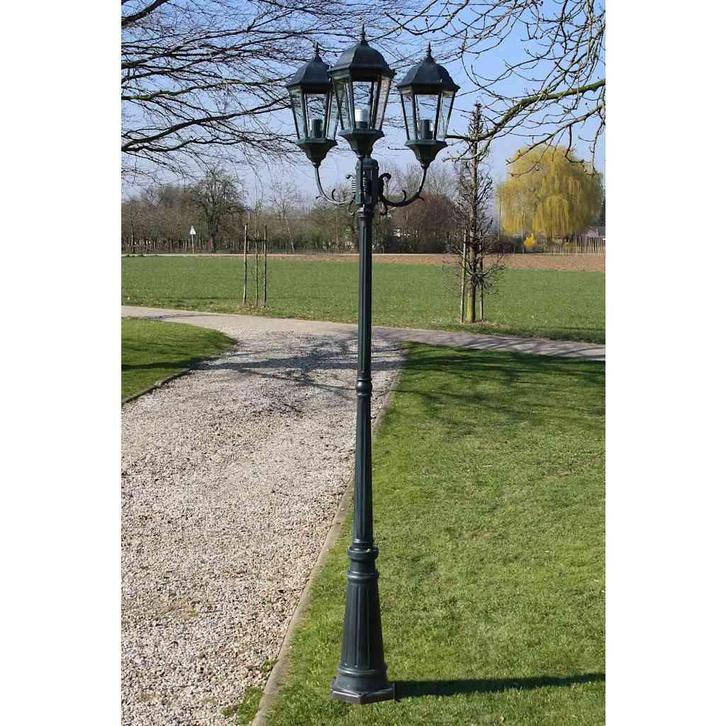 vidaXL Tuinlantaarn Brighton 3-arms 230 cm donkergroen/zwart, Tuin en Terras, Buitenverlichting, Staande lamp, Nieuw, Aluminium