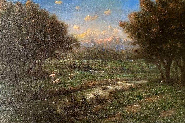 Angelo Zoffoli (1860–1910) - Campagna romana con fiume, Antiek en Kunst, Kunst | Schilderijen | Klassiek