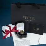 Gouden vintage entourage ring met saffier en diamant 14 kt, Ophalen of Verzenden, Nieuw