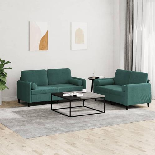 vidaXL 2-delige Loungeset met kussens fluweel donkergroen, Huis en Inrichting, Banken | Bankstellen, Nieuw, Stof, Vierpersoons of meer