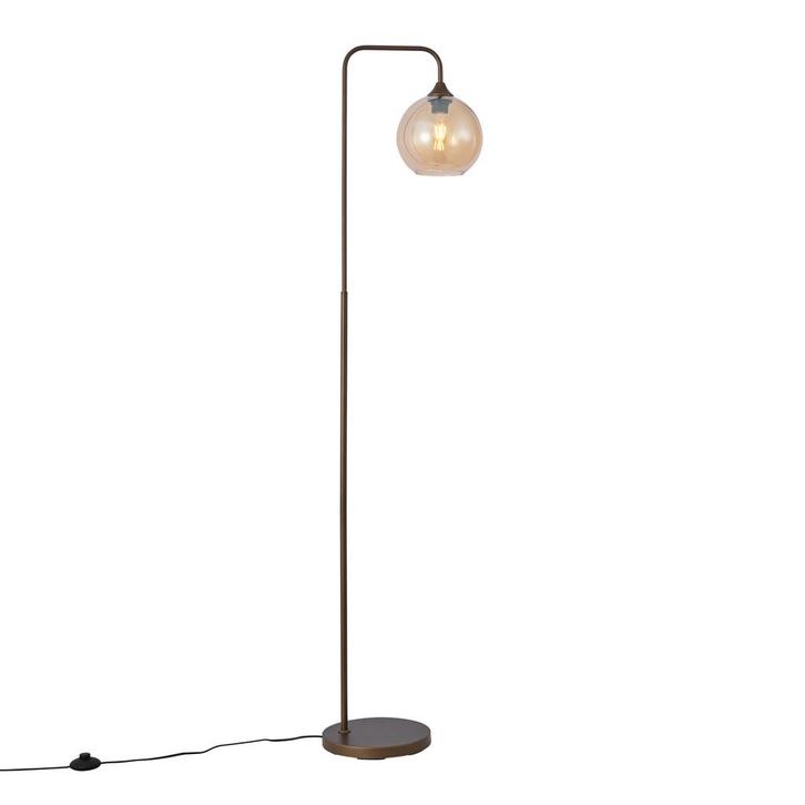 Art Deco vloerlamp donker brons met amber glas - Sandra, Huis en Inrichting, Lampen | Vloerlampen, Nieuw, Overige materialen, 150 tot 200 cm