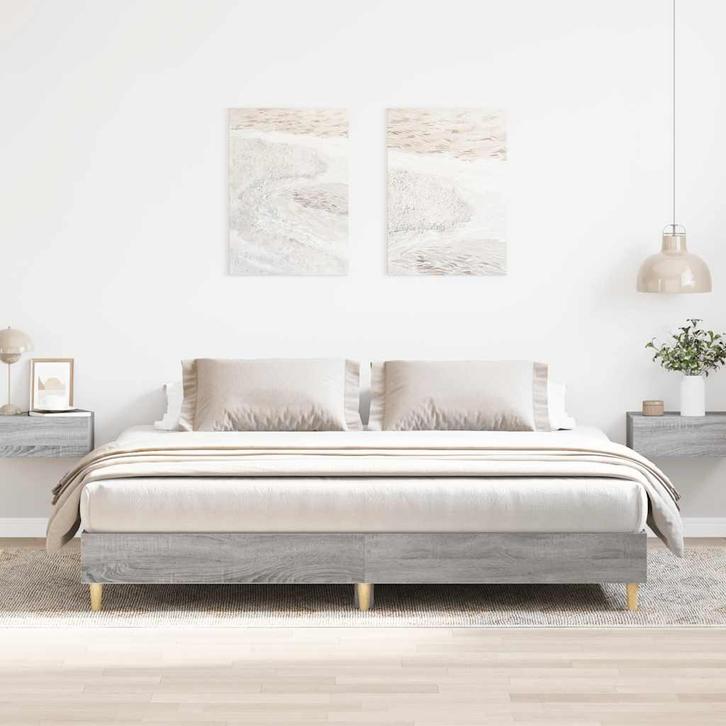 vidaXL Bedframe zonder matras 160x200 cm spaanplaat grijs, Huis en Inrichting, Slaapkamer | Bedden, 160 cm, 200 cm, Grijs, Tweepersoons