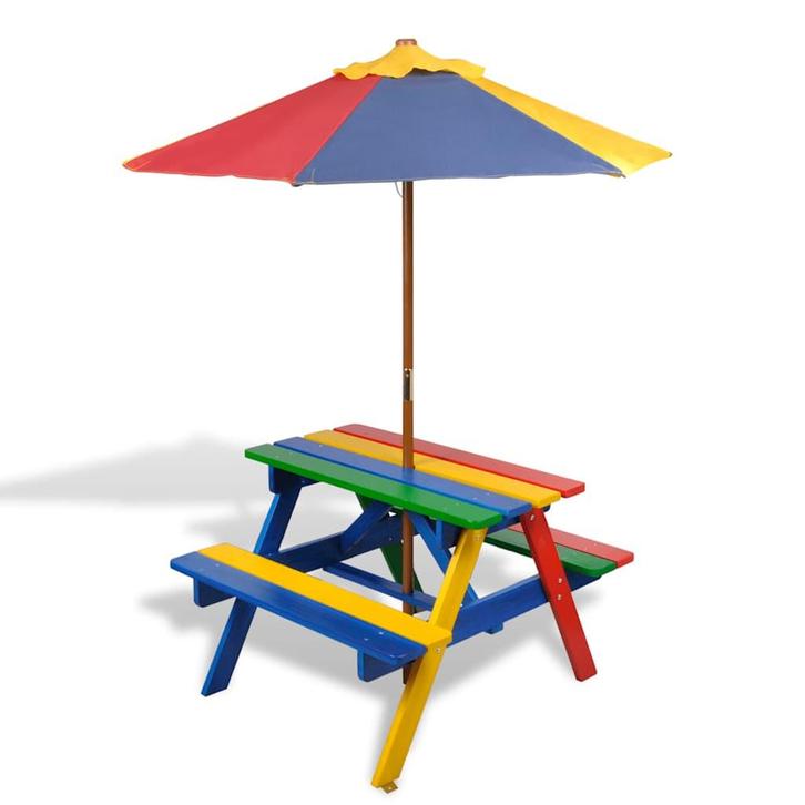 vidaXL Kinderpicknicktafel met banken en parasol hout, Tuin en Terras, Tuintafels, Nieuw, Hout, Verzenden